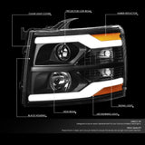 DNA Motoring HL-HPL-CSIL07-G2-BK-AM Black Projector Headlights With 3D LED Running Light Replacement For 07-14 Silverado