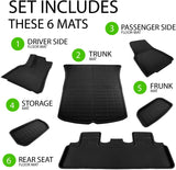 HEA #1 Tesla Model Y Floor Mats Trunk, Frunk, Storage Mats 2021-2022 21 22 3D Cargo Liner All Weather Black Interior Accessories Waterproof No Logo