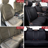 Sanwom Car Seat Covers Full Set - Universal Leather Non-Slip Vehicle Cushion Cover - 5 Faux Automotive Cover for Jeep, Van, SUV, Pickup, Sedan, Truck, Black