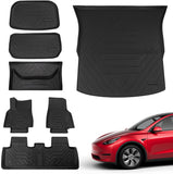Xipoo Fit Tesla Model Y Trunk Mat Floor Mats Cargo Mat Cargo Liner for 2020 2021 2022 Tesla Model Y Accessories (Four Trunk Mats + Floor Mats)