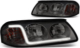 DNA Motoring HL-LB-CI00-BK-AM Black Amber Headlights With LED Day Running Light Bar Replacement For 00-05 Impala