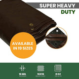 Super Heavy Duty Poly Tarp Cover Thick 16 Mil, Waterproof, 100% UV Resistant, Rot/Rip/Tear Proof Tarpaulin (Cut Size: 18' x 24', Finished Size: 17'6" x 23'6", Dark Brown)