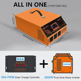 ECO-WORTHY All-in-one Solar Hybrid Charger Inverter Built in 3000W 24V Pure Sine Wave Power Inverter and 80A Solar Controller for Off-Grid System