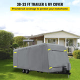 VEVOR RV Cover, 30'-33' Travel Trailer RV Cover, Windproof RV & Trailer Cover, Extra-Thick 4 Layers Durable Camper Cover, Waterproof Ripstop Anti-UV for RV Motorhome with Adhesive Patch & Storage Bag