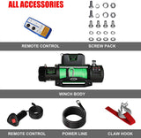 JCS 12000 lb. Load Capacity 12V Winch Synthetic Winch Rope Electric Winch with Hawse Fairlead,Waterproof Winch with Wireless Handheld Remotes and Wired Handle Winch Cover Waterproof
