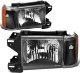 DNA Motoring HL-OH-F15087-BK-AM Black Amber Factory Style Headlights Replacement For 87-91 Bronco F150 F250 F350