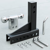PLIOSAUR Adjustable Dual Ball Mount Heavy Duty (12000lbs Rating) Maximum 6-1/2" drop /7-1/2" Rise Trailer Hitch with 2" and 2-5/16" Ball for 2" Hitch Receiver (Black Textured Powder Coat, Solid Steel)