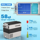 COOLBO Dual Temperature Zone Single Control Compressor Car Fridge Portable Cooler Freezer 12 Volt Dual Zone 58 Quart (55L). -14℉～50℉, 12/24V DC RV Car Refrigerators, For Truck, Outdoor, Camping, Vehicles, Travel, and Home Use (Fridge)