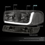 DNA Motoring Smoked clear HL-LB-SIERRA99-SM-CL1 4PCs LED DRL Strip Headlight+Bumper Lamp[99-07 GMC Sierra/Yukon]