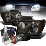 DNA Motoring HL-OH-F1509-BK-AM Pair of Black Amber Headlights Replacement Compatible with 09-14 F-150