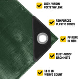 Core Tarps Extreme Heavy Duty 20 Mil Tarp Cover, Waterproof, UV Resistant, Rip and Tear Proof, Poly Tarpaulin with Reinforced Edges for Roof, Camping, Patio, Pool , Boat (Green/Black 40′ X 40′)