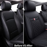 Coverado Leather Car Seat Covers Full Set, Waterproof Leatherette Automotive Vehicle Cushion Cover with Diamond Pattern, Universal Fit for Cars SUV Pick-up Truck, Black