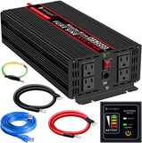 Novopal Power Inverter Pure Sine Wave-1500 Watt 12V DC to 110V/120V AC Converter- 4 AC Outlets Car Inverter with One USB Port-16.4Ft Remote Control and Two Cooling Fans-Peak Power 3000 Watt
