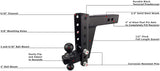BulletProof Hitches 2.5" Adjustable Heavy Duty (22,000lb Rating) 8" Drop/Rise Trailer Hitch with 2" and 2 5/16" Dual Ball (Black Textured Powder Coat, Solid Steel)