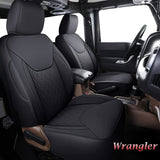 Coverado Wrangler Seat Covers, Waterproof Leather Seat Protectors Customized Fit Full Set, Compatible with 2007-2017 Jeep Wrangler JK Unlimited 4-Door, Fit Sahara Sport X Rubicon(Full Set, Black)