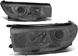 DNA Motoring HL-OH-THI14-SM-CL1 Smoke Lens Clear Corner Projector Headlights Replacement For 14-16 Highlander