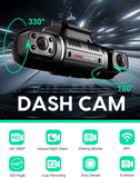 Dual Dash Cam Car Dash Camera 1080P 1440P Front and Rear 330° HD Angle Lens Recording G-Sensor APP WiFi Control Night Vision 24hr Motion Detection(with Car Mount Bracket), Support 128GB SD Card