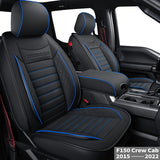 LUCKYMAN CLUB F150 Seat Covers Custom Fit for 2015-2021 F150 Crew Cab, and 2017-2021 F250 F350 Crew Cab with Faux Leather (Black & Red)