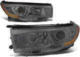 DNA Motoring HL-OH-THI14-SM-CL1 Smoke Lens Clear Corner Projector Headlights Replacement For 14-16 Highlander