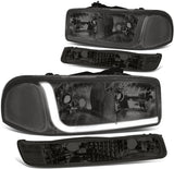DNA Motoring Smoked clear HL-LB-SIERRA99-SM-CL1 4PCs LED DRL Strip Headlight+Bumper Lamp[99-07 GMC Sierra/Yukon]
