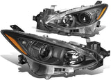 DNA Motoring HL-OH-MM314-BK-CL1 Black Housing Clear Corner Projector Headlights Replacement For 13-17 3