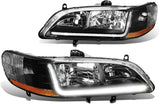 DNA Motoring HL-LB-HA98-BK-AB Black Headlights With LED DRL Bar Replacement For 98-02 Accord