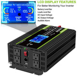 Novopal 2000 Watt Pure Sine Wave Power Inverter 12V DC to 110V/120V AC Converter- 4 AC Outlets Car Inverter with 1 USB Port-Remote Control and LCD Display Dual Cooling Fans Inverter