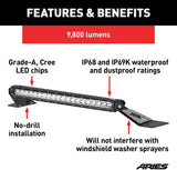 ARIES 1501302 20-Inch LED Light Bar for Jeep Wrangler TJ, Hood Mount Brackets, 9,800-Lumen Combo Beam