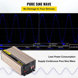 VEVOR Pure Sine Wave Inverter, 2000 Watt Power Inverter, DC 12V to AC 110V Car Inverter, with LCD Display 5V USB Port AC Outlets (GFCI) Power Converter for Car, RV Truck, Solar System, Travel Camping