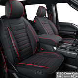 LUCKYMAN CLUB F150 Seat Covers Custom Fit for 2015-2021 F150 Crew Cab, and 2017-2021 F250 F350 Crew Cab with Faux Leather (Black & Red)