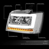 DNA Motoring HL-HPL-CSA07-CH-CL1 Chrome Sequential Signal LED DRL Projector Headlights Replacement For 07-13 Avalanche
