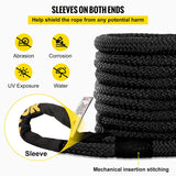 VEVOR 1-1/4 x 31.5' Recovery Tow Rope, 52,300 lbs, Heavy Duty Nylon Double Braided Kinetic Energy Rope w/ Loops and Protective Sleeves, for Truck Off-Road Vehicle ATV UTV, Carry Bag Included, Black