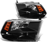 DNA Motoring HL-OH-DR09QUA-BK-AM Black Amber Headlights Compatible with 10-18 Ram 1500-5500,Fit Dual or Quad Headlight Models