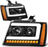 DNA Motoring HL-HPL-CSA07-CH-CL1 Chrome Sequential Signal LED DRL Projector Headlights Replacement For 07-13 Avalanche