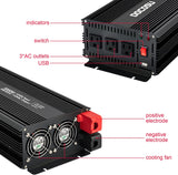 DOCOSU 3000 Watt Power Inverter with 3 AC Outlets DC 12V to AC 120V Out for Home Camping Outdoor Power Converter Supply Car RV Truck Boat 3000 Watts Modified Sine Wave Car Inverters Charger