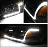 DNA Motoring HL-LB-CI00-BK-AM Black Amber Headlights With LED Day Running Light Bar Replacement For 00-05 Impala