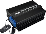 3000W Output Power Inverter with Dual sockets and USB, Modified sine Wave, Input DC12V or DC 24V Output 110V 60Hz. (12V)