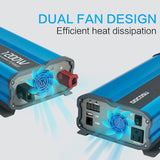 DOCOSU 1200W Power Inverter Pure Sine Wave 1200Watt Power Converter DC 12V to AC 110V Inverter Charger with LED Display 2.4A USB Port AC Outlet for Car Emergency RV Boat Vehicle Marine Auto