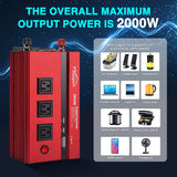 Maxpart 2000W Power Inverter 12v DC to 110v AC Converter with 3 AC Outlets, 2000 Watts Car Power Inverters for Vehicles with USB Charging Port (0-2.4A), Inverter for Car Cigarette Lighter,2022 New