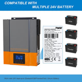 PowMr 2400W Solar Hybrid Inverter 24VDC to 220-230VAC,Built in 80A MPPT Solar Charge Controller,Off-Grid Pure sine Wave Inverter,Work with 24V Lead Acid & Lithium Battery,Solar Power Utility Generator