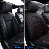 Coverado Car Seat Covers, Waterproof Faux Leather Line Pattern Automotive Vehicle Cushion Protector, Universal Fit for Most Cars Sedan SUV Pickup Truck(Full Set, Red)