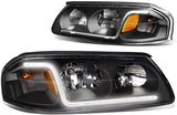 DNA Motoring HL-LB-CI00-BK-AM Black Amber Headlights With LED Day Running Light Bar Replacement For 00-05 Impala