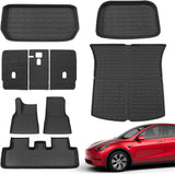 Xipoo Fit Tesla Model Y Frunk Mat Trunk Liner Floor Mats TPE Cargo Mat Backrest Mat for 2022 2021 2020 Tesla Model Y 5 Seater Accessories (Set of 9 Mats)