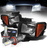DNA Motoring HL-OH-F1509-BK-AM Pair of Black Amber Headlights Replacement Compatible with 09-14 F-150
