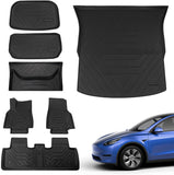 powoq Fit Tesla Model Y Trunk Mat Floor Mats Cargo Mat Cargo Liner Floor Liner Trunk Liner for 2020 2021 2022 Tesla Model Y 5-Seater Accessories (Four Trunk Mats + Floor Mats)