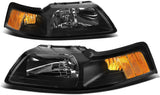 DNA Motoring HL-OH-FM99-BK-AM Black Amber Headlights Replacement Compatible with 99-04 Mustang