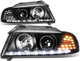 DNA Motoring HL-HPL-DRL-A496-BK Black Amber Signal Projector Headlights With LED DRL Compatible with 99-01 A4 & Quattro Models