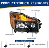 AUTOSAVER88 Headlight Assembly Compatible with 2004-2015 Titan / 2005-2007 Armada Black Housing with Amber Reflector(Driver and Passenger Side)