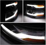 DNA Motoring HL-HPL-CSIL07-G2-BK-AM Black Projector Headlights With 3D LED Running Light Replacement For 07-14 Silverado