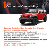 Coverado Wrangler Seat Covers, Waterproof Leather Seat Protectors Customized Fit Full Set, Compatible with 2007-2017 Jeep Wrangler JK Unlimited 4-Door, Fit Sahara Sport X Rubicon(Full Set, Black)